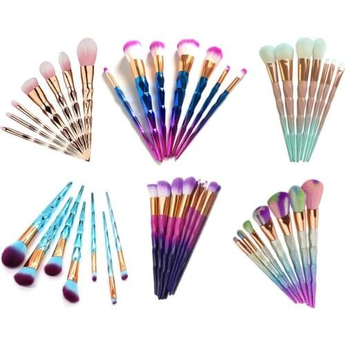 7pcs Diamond Shape Eye Shadow Lip Brushes Long Handle Makeup Brushes Set Foundation Powder Blush Face Beauty Makeup Tools Kit