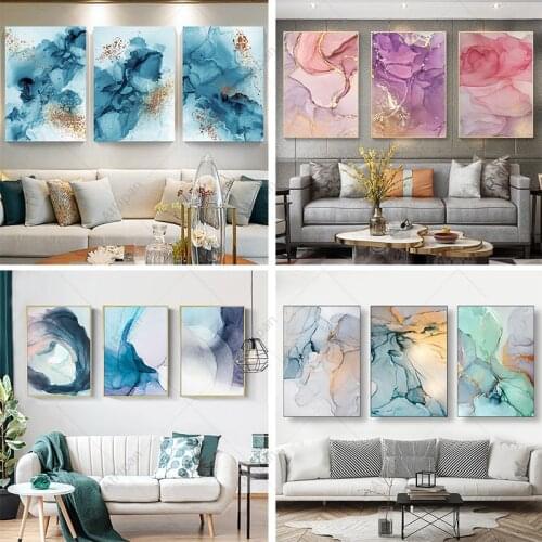 Abstract Watercolour Series Canvas Pictures Colored Marble Ink Paintings Nordic Minimalist Wall Art Poster Home Cuadros Decor