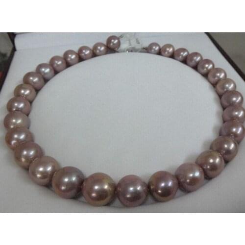 Free shipping gorgeous 13-14mm south sea lavender round pearl necklace 18"14K Gold Clasp