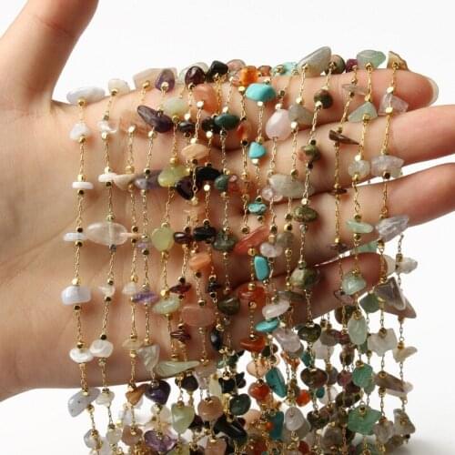 1 Meter Natural Irregular Gems Beaded Chain Gold Color Link Chain Fashion Women Pendant Necklace For Jewelry Making DIY Gifts