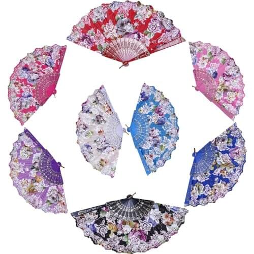 Chinese Style Decorative Floral Fan Beauty Dancing Prop Vintage Handheld Folding Fan Lace Rose Peony Fans