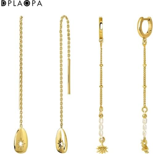 DPLAOPA 925 Sterling Silver Hoop Drop Earring With Pendant Motif And Gold Coated Silver Pearl Women Luxury Piercing Pendientes