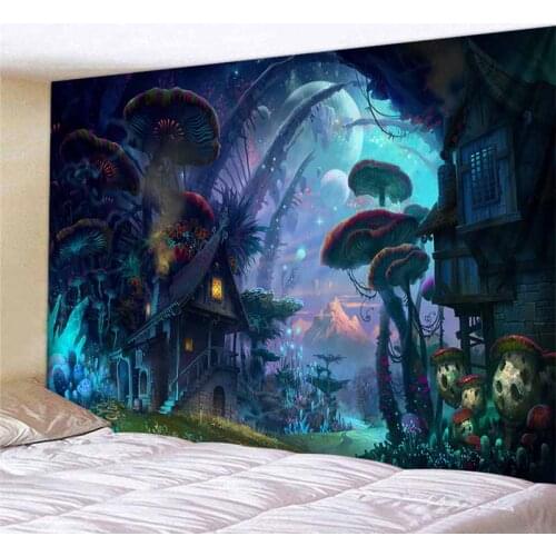 Fantasy Forest Mushroom Tapestry Wall Hanging Children Bedroom Backdrop DecorArt Wall Tapestry Carpet Psychedelic Tapestry Cloth