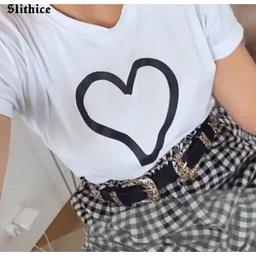 HEART Graphic t-shirt Womenshirt Casual Summer Harajuku Kawaii Woman T-shirts Top ropa mujer