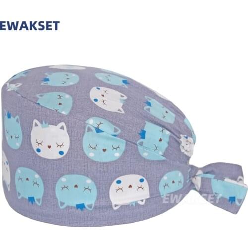 Cotton Anime Surgical Cap Cats Printing Working Doctors Caps Beauty Salon Dental Clinic Long Hair Scrubs Hats Accessories