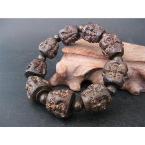 Exquisite Chinese collection wood buddha head statue Bracelet