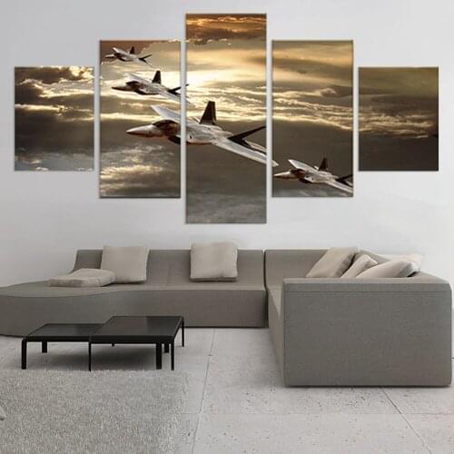 Canvas Paintings Wall Art Home Decor HD Prints 5 Pieces Modular Sunset Aircraft Pictures Abstract Sky Airplane Posters Framework