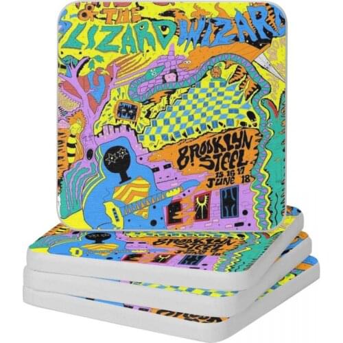 King Gizzard The Lizard Wizard Brooklyn Gig Diatomite Square Round Shape Coaster Heat Insulation Cup Bonsai Mat Soap Pad 10x10cm