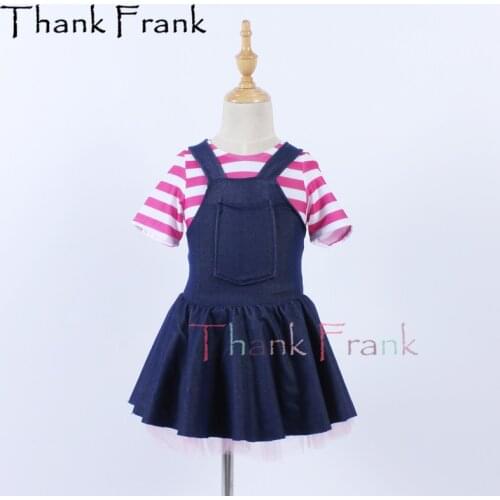New 2-Piece Denim Jazz Dress Girls Kids Striped Contemporary Dance Costume Child Adult Rave Festival Costumes For Dancing C709
