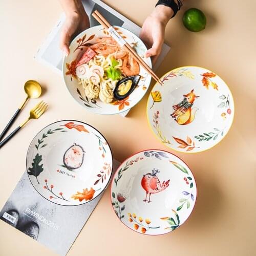 Creative Japanese Cartoon Ceramic Salad Bowl Household Noodle Bowl Instant Noodle Bowl Hat Bowl Hand-Painted Tableware
