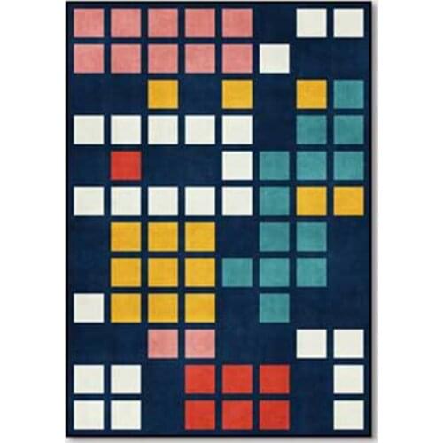 Fashion simple Area Rug small square color block black blue pink yellow blue carpets for living room bedroom bedside floor mat
