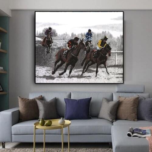 MUTU Oil Painting Wall Pictures For Living Room Home Decor Abstract Horse Riding Race Colorful Canvas Art Home Decor No Frame