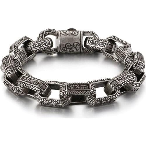 New European and American punk mens personality retro pattern titanium steel tide bracelet