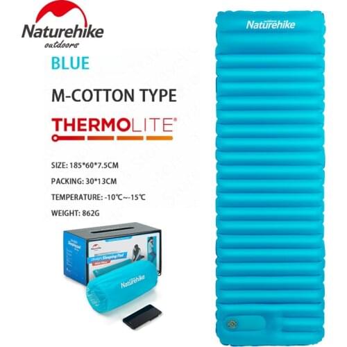 Naturehike Winter Warm Sleeping Pad 7.5cm Thicken Push type Automatic Inflatable Camping Mat With Pillow Tent Inflatable Mattres