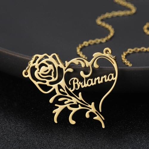 New Customized Nameplate Necklaces with Rose and Heart Symbol Pendant Personalized Letter Gold Choker Fashion Jewelry for Women