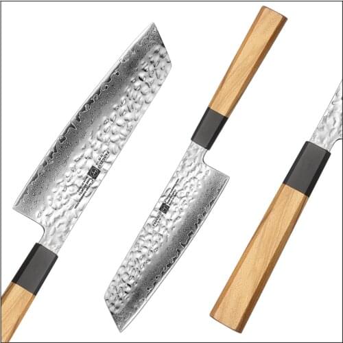 7.4 inch Kitchen Knife Japanese style Damascus steel Chef Santoku Knives Olive wood octagonal handle Vegetable slicing knife