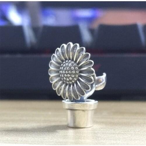 Mistletoe 925 Sterling Silver Sunflower Potted plant Charm Bead European Jewelry