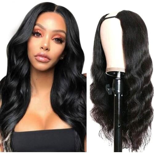 U Part Wig Human Hair for Black Women 10A Remy Brazilian Half Wig Body Wave Wig Human Hair 130% Density Upart Human Hair Wigs