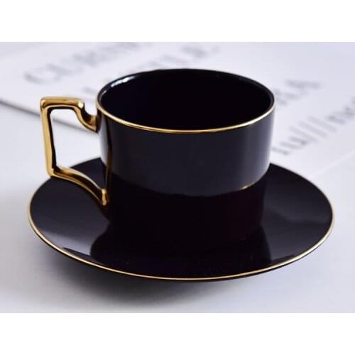 Luxury Black Matte Marble Ceramic Coffee Cup and Saucer Black Pigmented Porcelain Tea Cup Set