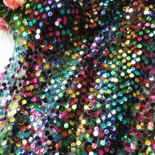 Mix Color Drop Sequins Fabric Designer DIY Performance Dance Dress Sequins Fabric Black Mesh Fabric Tissus Au Metre 90x130cm