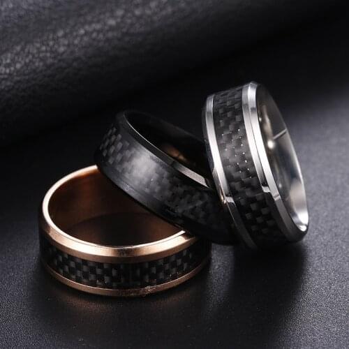 Stainless Steel Special Ring Carbon Fiber Braiding Pattern Jewelry Cover For Finger Daily Wear Smooth Band Thick Plus Size Gifts