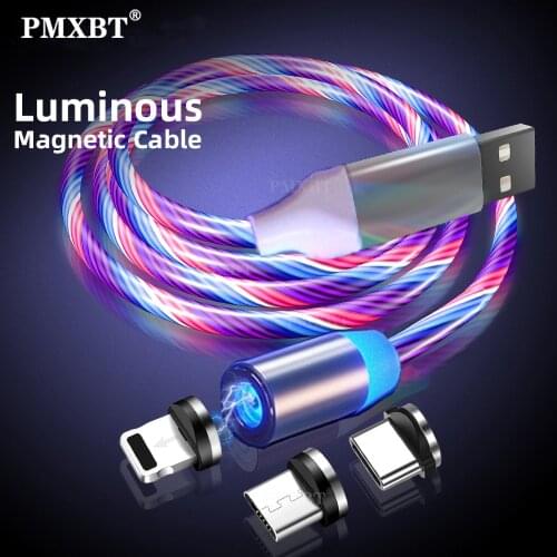 2M Magnetic LED Glowing USB Cable Micro USB Type C Luminous Charging Cord For iphone Samaung S9 Xiaomi Mobile Phone Charger Wire