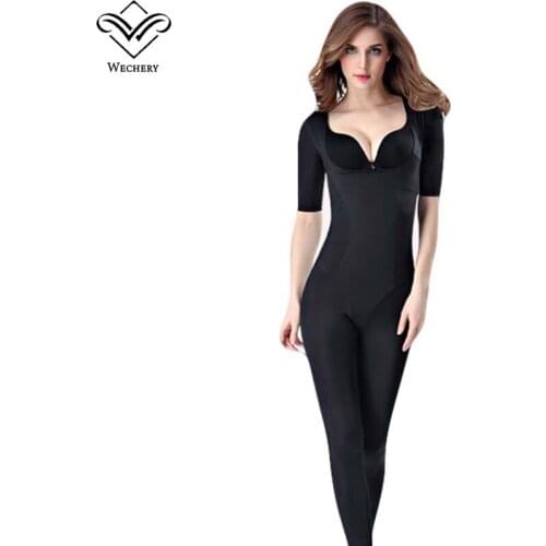 Wechery Body Shaper Womens Binders and Shapers Full Length Bodysuit Plus Size S-3XL 100kg Midi Sleeve Slimming Belly Tummy Shap