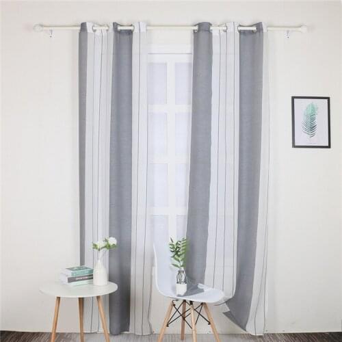 1Pcs Linen Window Sheer Curtains Semi-Blackout For Living Room Bedroom & Rod Pocket Stripe Pattern Single Panel Voile Curtains