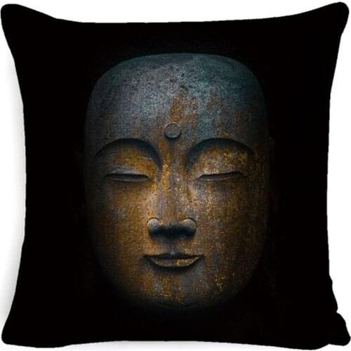 18" Linen Fabric Throw Pillow Close Eye Buddha Decorative Cushion Cover Home Sofa Decor CV013