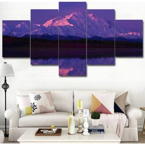 5 Piece Wall Art pictures Canvas poster prints Oil Painting Alaska Majestic Snow Mountain Scenery for Bedroom livingroom framed