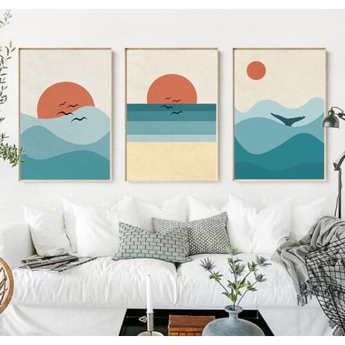 Abstract Sunset Sunrise Ocean Landscape Canvas Painting Nordic Terracotta Posters and Prints Wall Art Picture for Home Decor