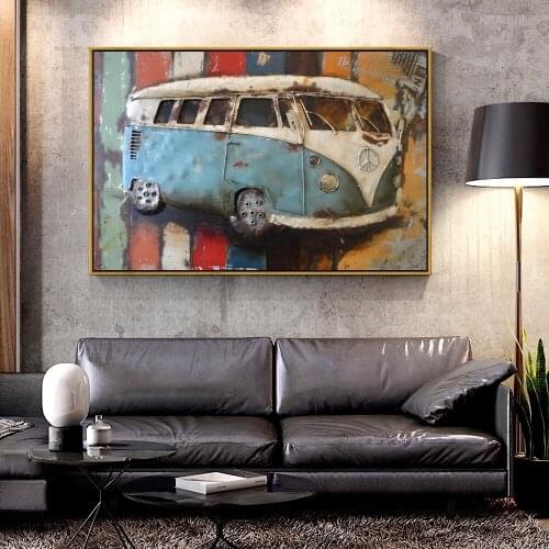 Artcozy Peace Bus Oil Canvas Painting for Home Decoration Wall Art Canvas Printings Spray Painting Abstract Horizontal Rectangle