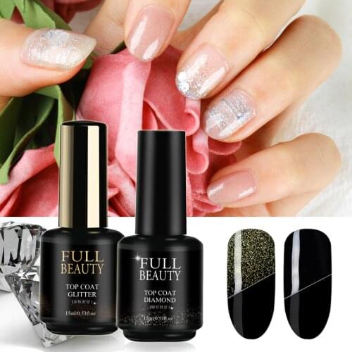 15ml Glitter Diamond Top Coat for Nail Gel Polish Long Lasting Soak Off Nail Art Varnish Manicure Permanent Matte Lacquer TR1594