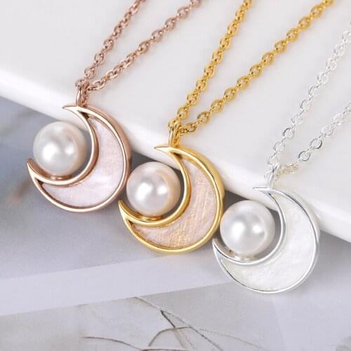 Bohemian Gold Necklaces For Women Moon Pearl Pendants Necklace Fashion 18k Gold Chain Stainless Steel Jewelry 2021 Trend