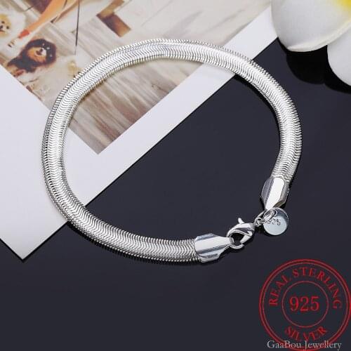 Men 925 Sterling Silver Fashion Snake 21cm Chain Charm Bracelet for Women for Teen Girls Lady Gift Women Fine Jewelry