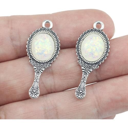 10 Pieces 15*34mm Antique Silver Color Mixed Alloy Crystal Mirror Charms Bracelet For DIY Jewelry Making