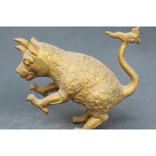 Fast shipping USPS to USA S2397 8" Chinese Myth Of 4 Animals Together Mouse Beast FINEinoceros Phoenix Bird Statue