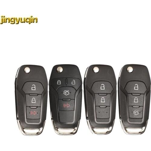 Jingyuqin Flip Remote Car Key Shell Case for Ford Focus Fusion MK MK7 Explorer Ranger Uncut HU101 Key Blade 2/3/4 Button
