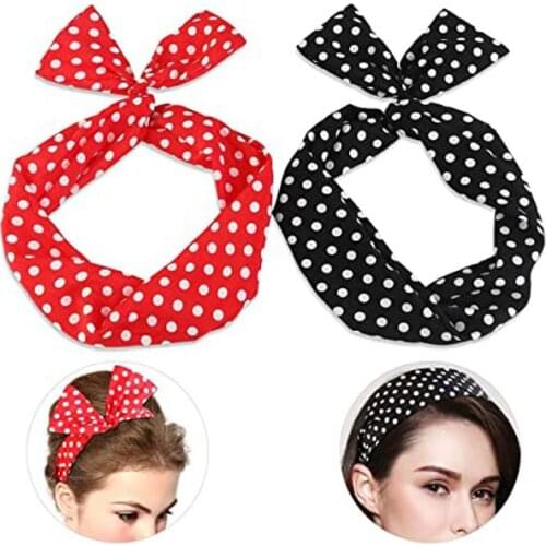 Women Girls 1950s Wire Headband Retro Bowknot Polka Dot Wire Hair Holders