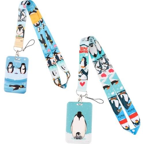 FD0768 1PC New Hot Sale Penguin Keychains Accessory Mobile Phone USB ID Badge Holder Keys Strap Tag Neck Lanyard For Girls Cute