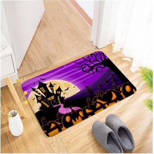 Halloween Flannel Printing Door Mat Entrance Doormat Home Hallway Door Mat Floor Decoration Absorbent Carpet Non-slip Bath Mats