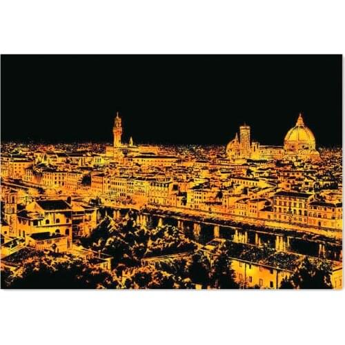 Florence Scratch Night View Poster Sticker Deluxe Erase Black Scratch World Map Scratch Off Foil Layer Coating Painting As Gift