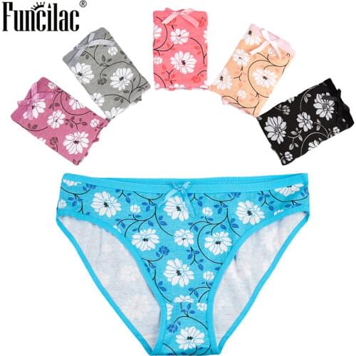 FUNCILAC 6 Pcs/set Woman Underwear Cotton Floral Print Low Rise Briefs Ladies Knickers Panties Lingerie Intimates for Women