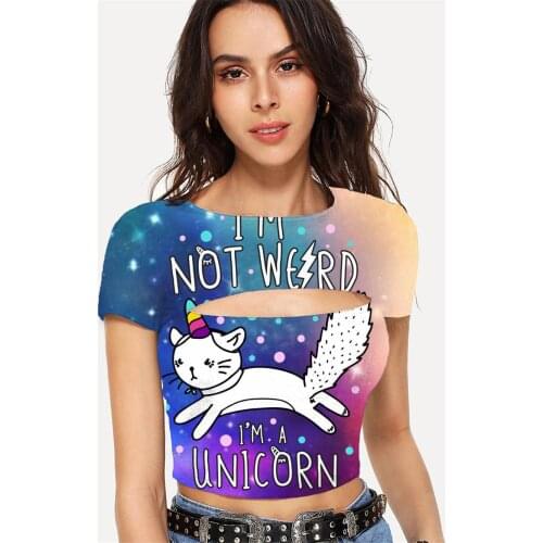 Somepet Unicorn T shirt Women Forest T-shirts 3d Animal Tshirts Casual Harajuku Hollow Out T shirts Womens Clothing Punk Rock