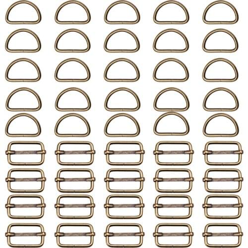 Imzay 25 PCS 25mm Half Round Shaped D Shape Rings+20 PCS Metal Rectangle Adjuster Slides Buckle For Handbag Keychain Purse