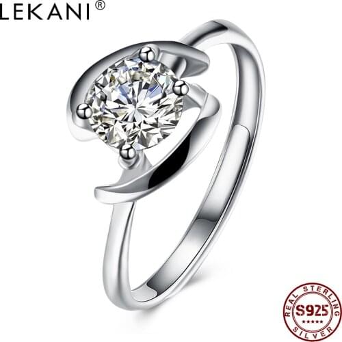 LEKANI 925 Sterling Silver Rings Adjustable Geometric Shape Inlaid Zircon Stylish Girl Ring Engagement Fine Jewelry New Listing