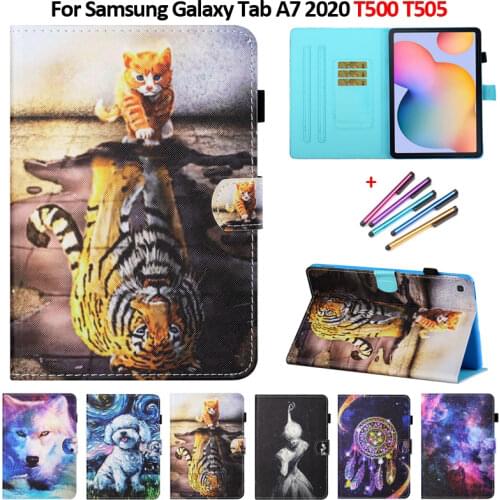 Cute Cartoon Paint Leather Cover For Samsung Galaxy Tab A7 Case T500 T505 Wallet Stand Tablet For Galaxy Tab A7 Lite Case T220