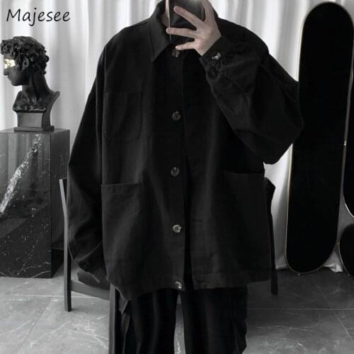 Men Black Denim Jackets Cool Unisex Couple Loose Big Pockets Wind-proof Males Daily Outwear Ulzzang Loose Teenagers Basic Trendy