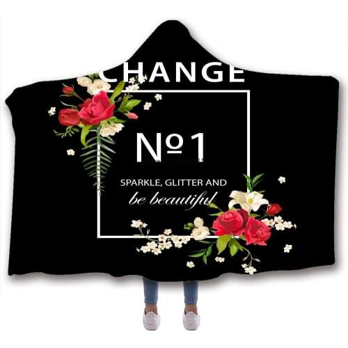 Flower Rose Printed Soft Blanket Warm Wool Velvet Hoodie Blanket Home Sofa Camping Cloth Harajuku Hooded Blanket Wholesale