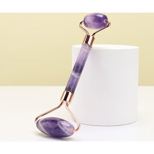 Natural Amethyst Face Roller Massager Double Stone Massage Stick For Neck Eye Skincare Facial